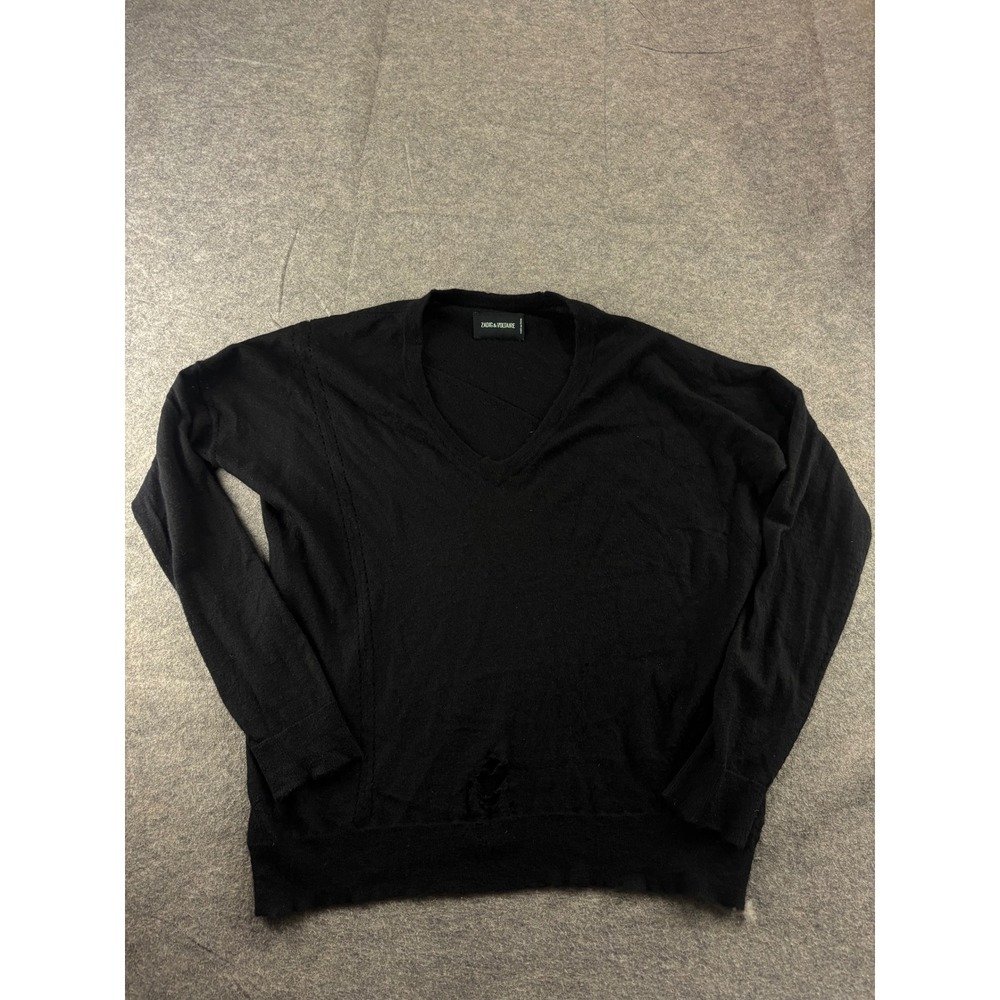 Zadig & Voltaire Brume CP THRASHED 100% Cashmere V-Neck Distressed Sweater L